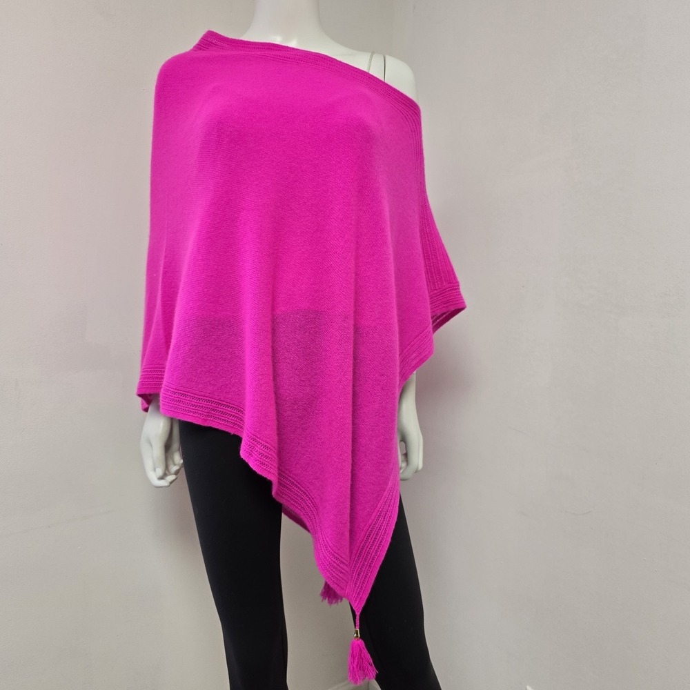 Lilly Pulitzer 100% Cashmere Poncho Sweater Bright Pink Tassels Scarf Preppy